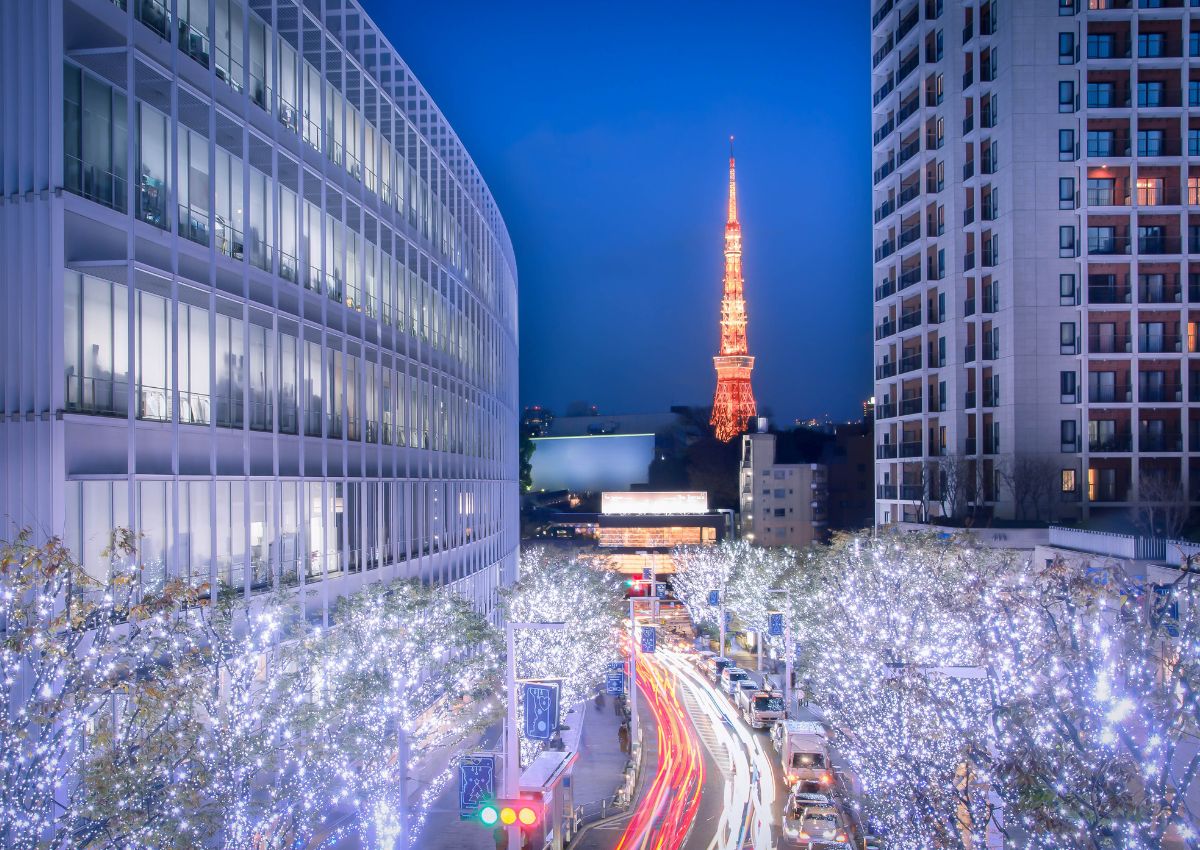 Tokyo på natten på vintern