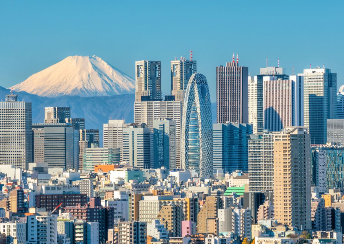 Flygvy över Tokyo med Sensoji-templet i fokus