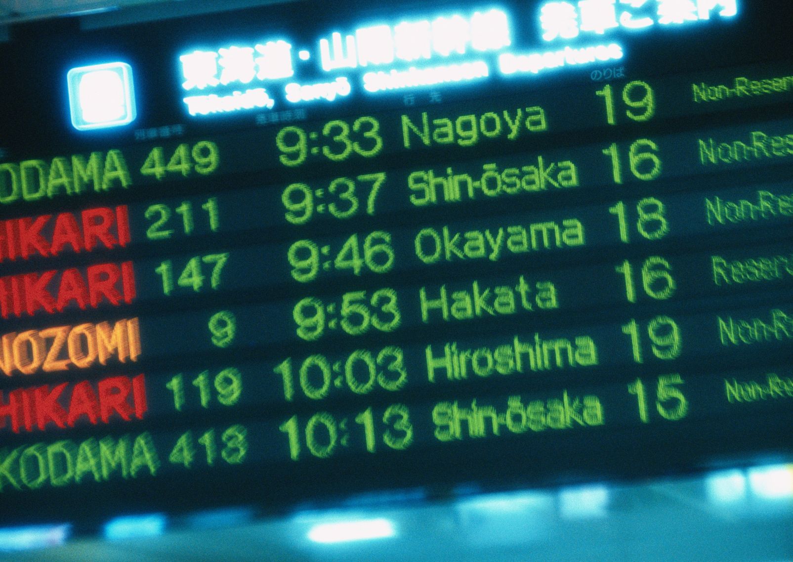  Avgångstider för Shinkansens Tokaidolinje på en station i Tokyo