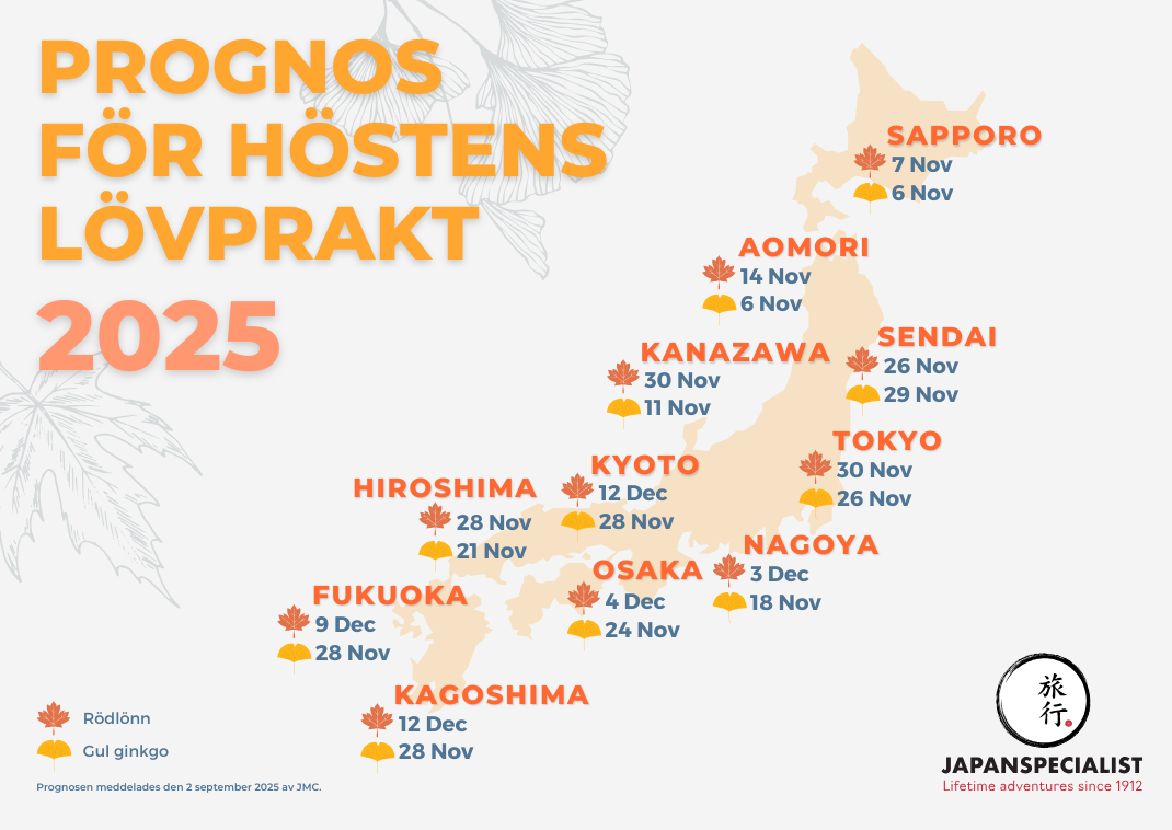 Prognos för höstfärger i Japan 2025