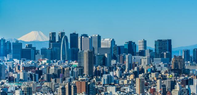 Storstadens centrum med Mt. Fuji i bakgrunden, Tokyo 