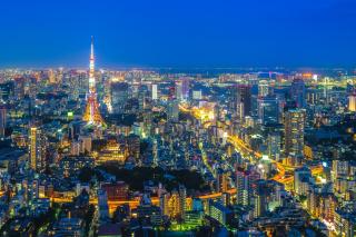 Tokyos silhuett på natten