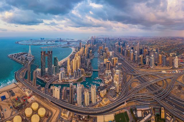 Utsikt över Dubai Marina och centrum, Dubai 