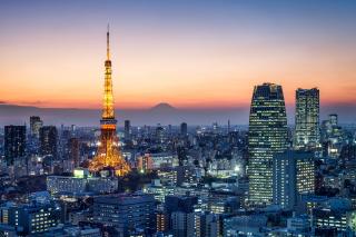 Utsikt över Tokyo vid solnedgången, Japan 