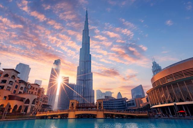 Utsikt över Burj Khalifa på natten, Dubai 