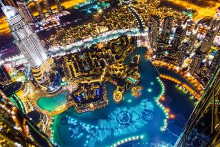 Närbild av Dubai centrum på natten, Dubai 