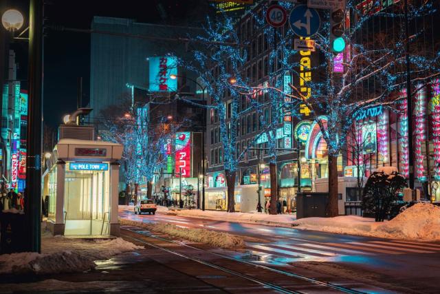 Sapporo stad på natten