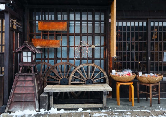 Historiska Takayama en vinterdag