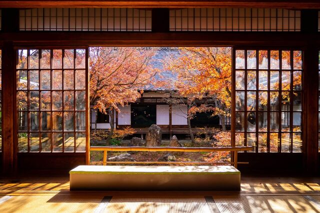 Höstens stämning från en traditionell japansk byggnad 